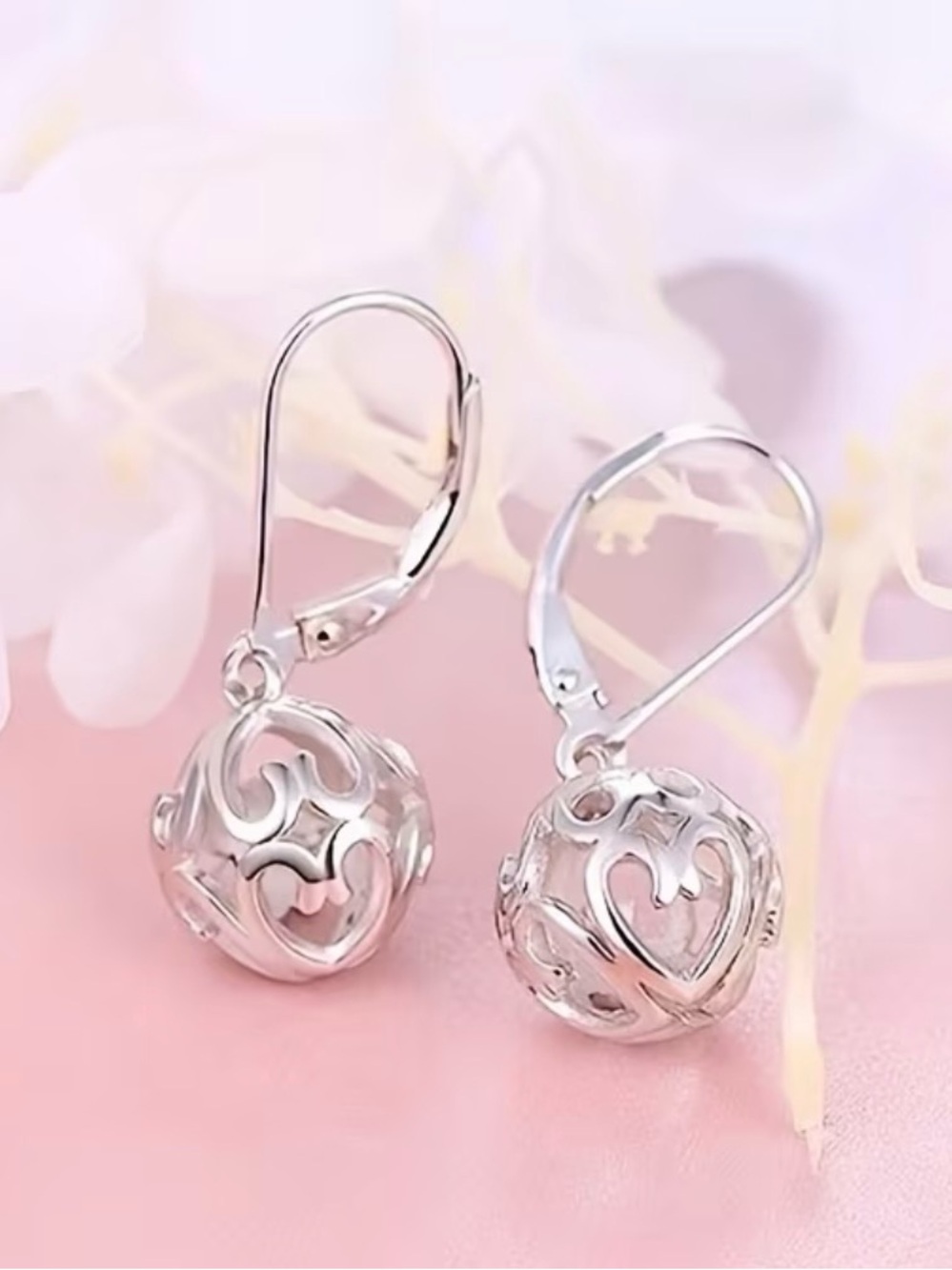 Silver Filigree Heart Drop Earrings - Silver